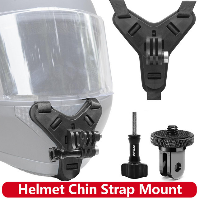EXSKOF Motorradhelm-Kinnhalterung mit Verlängerungsband in Schwarz für GoPro Hero 13 12 11 10, SJCAM, AKASO und DJI Osmo Action Kameras - Bild 1