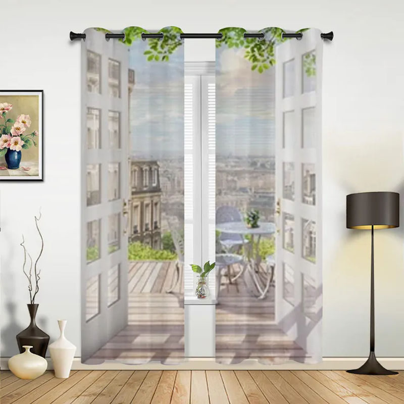 Balkon des Sommers Paris Luxus Vorhang für Wohnzimmer und Schlafzimmer, Grau, Breite: 135 cm, Höhe: 60 cm - Bild 3