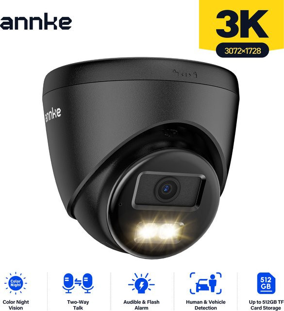 Annke AC500 3K IR Ultra HD IP PoE Überwachungskamera mit Dual Light, Menschliche Fahrzeugerkennung und eingebautem Mikrofon, Schwarz - Bild 1