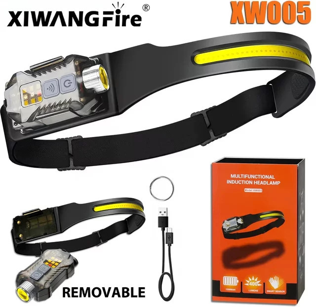 XIWANGFIRE USB wiederaufladbare LED Stirnlampe mit Bewegungssensor und XPE + COB Scheinwerfer in Schwarz - Bild 1