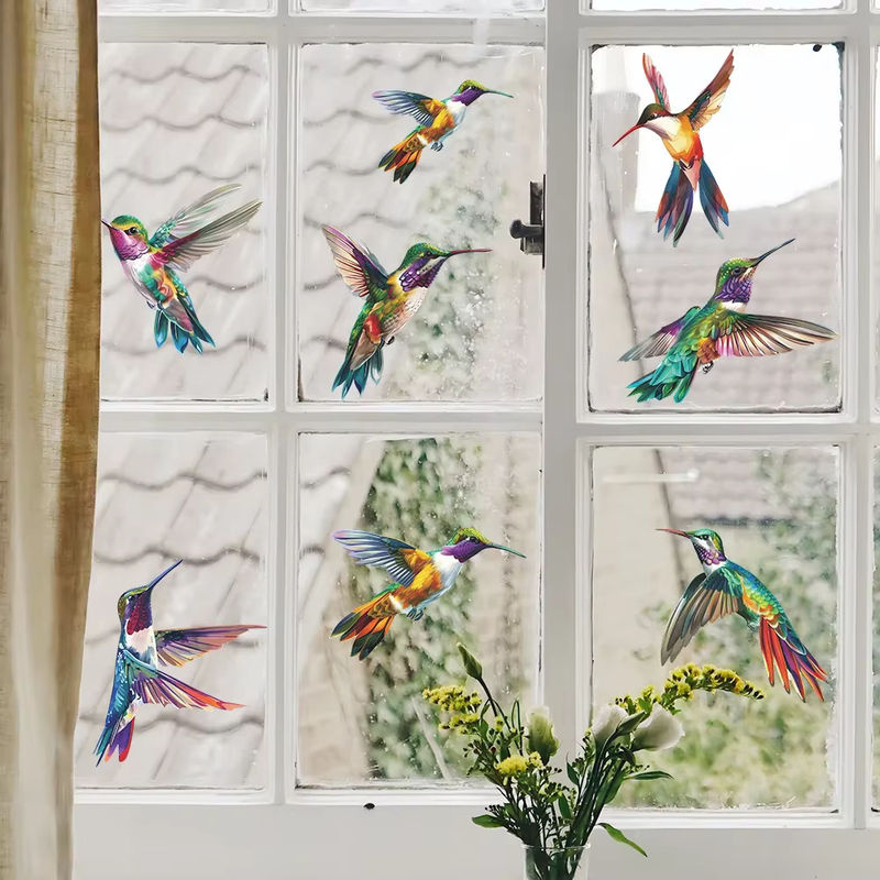 Bunter Kolibri Glasfenster Aufkleber mit Landschaftsmotiv als dekorativer UV-beständiger Fenstersticker für dein Zuhause, mehrfarbig - Bild 2