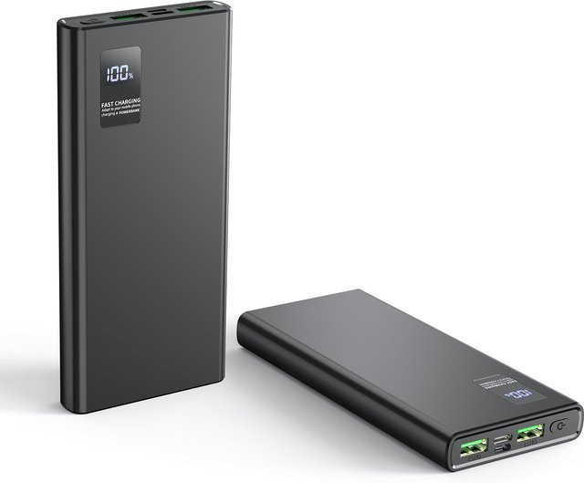 Hganus Power Bank 12000 mAh Tragbare Schnelllade-Powerbank mit USB-C-Eingang und -Ausgang in Schwarz - Bild 1