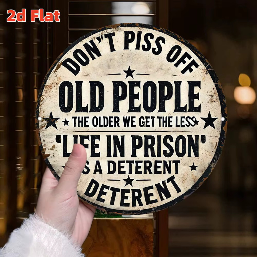 Potdemiel Rundes Aluminiumschild Don't Piss Off Old People Durchmesser: 19,81 cm, Mehrfarbige Wanddekoration im Vintage-Stil - Bild 3