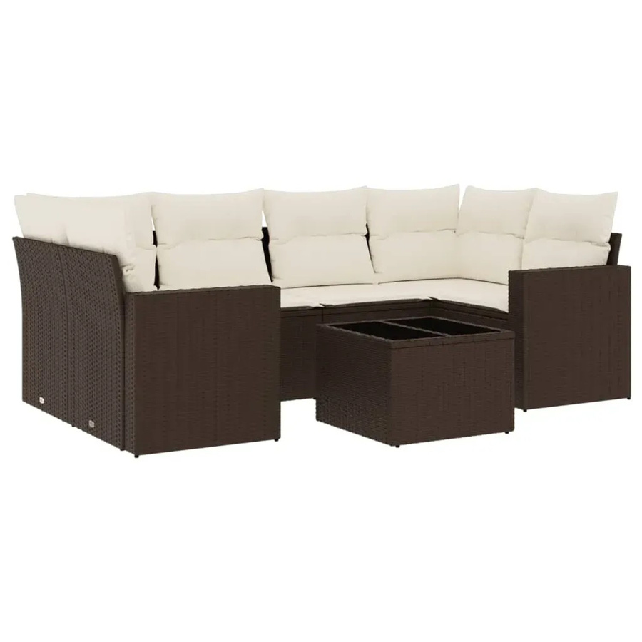 vidaXL 7-teilige Garten-Sofagarnitur aus Polyrattan in Braun mit UV-beständigen Kissen und Metallrahmen - Bild 2