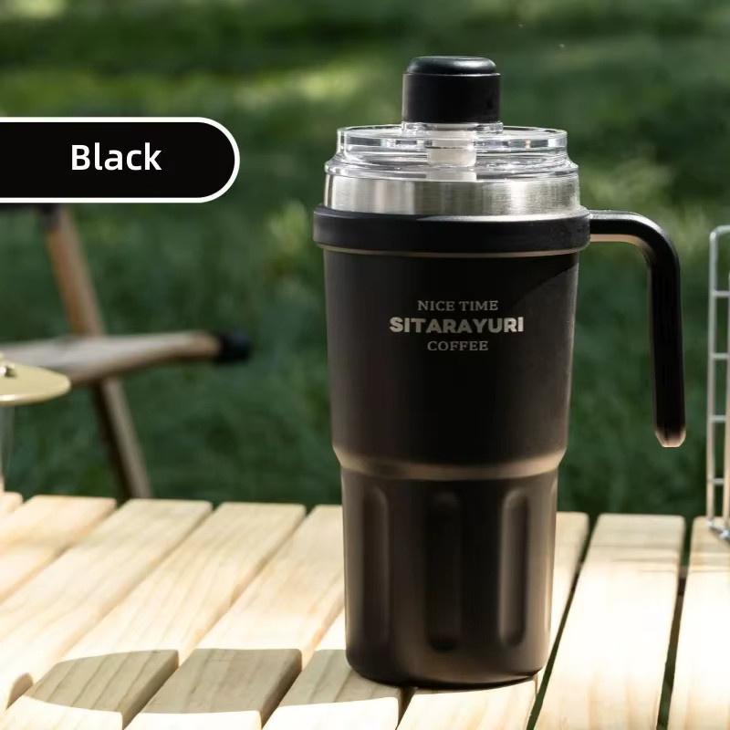 JUSTINLAU Isolierbecher Doppel-Trinköffnung Vakuum-Thermoskanne aus 304 Edelstahl mit Magnetverschluss, 600 ml, Weiß/Lila - Bild 5