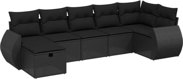 vidaXL 7-tlg Garten-Sofagarnitur aus Poly-Rattan mit Kissen in Schwarz - Bild 1