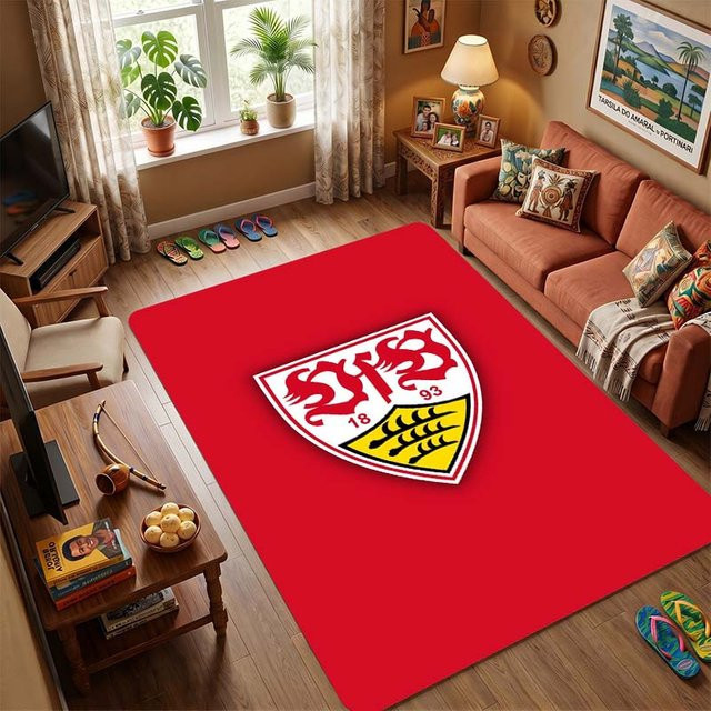VfB Stuttgart Flanell Teppich mit Vereinslogo, weicher Überwurf in Rot, B/B/H: 80 x 120 cm - Bild 1
