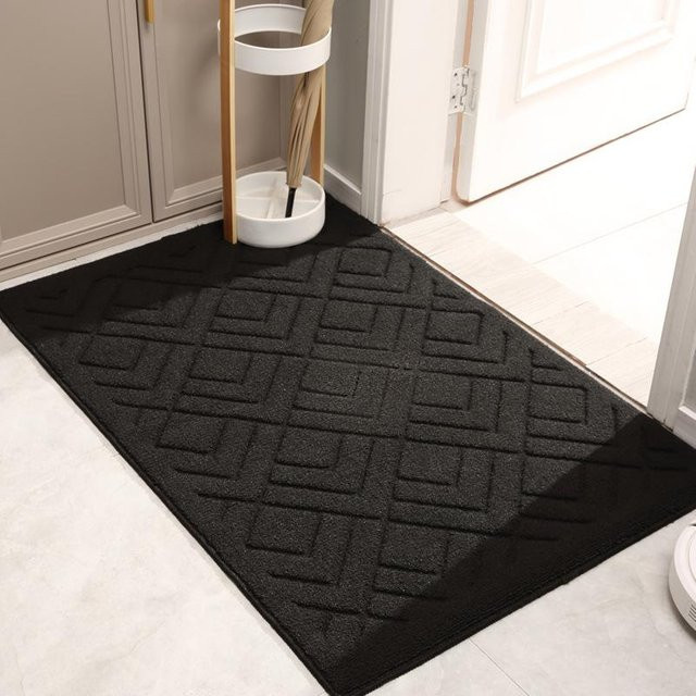Rutschfester Polypropylen-Teppich in Schwarz, einfarbiger dreidimensionaler Bodenteppich als Fußmatte oder Haustürmatte, Breite: 80 cm, Tiefe: 100 cm - Bild 1