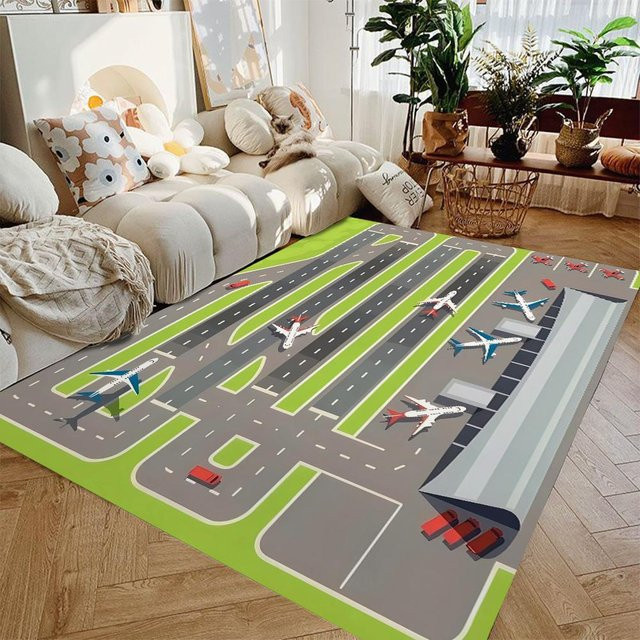 Karpetti Kinderteppich Flughafen Landebahn, rutschfest und waschbar, B/B: 80 x 120 cm, mehrfarbig - Bild 1