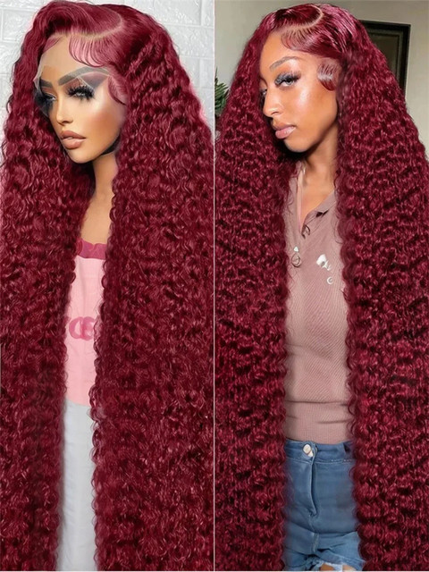 Larhali Deep Wave Perücke, Burgunderrot, Remy Echthaar, Damen - Bild 1