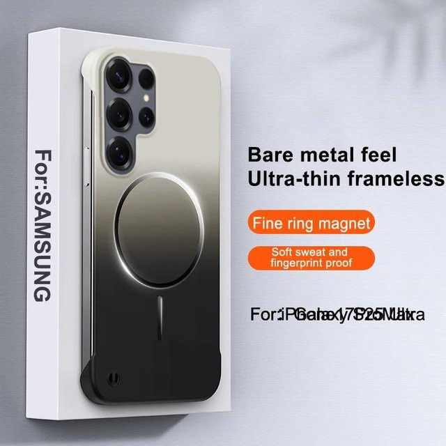 Rahmenlose magnetische MagSafe Handyhülle für Samsung Galaxy S26 Ultra, S25 Edge, S24, S23 und S22 Plus mit Farbverlauf und weicher Rückseite in Grau - Bild 1