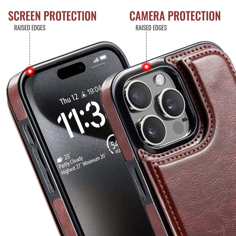 WeFor Brieftaschenhülle aus PU-Leder für iPhone 16 Pro Max, iPhone 16 Plus und iPhone 16 mit Kartenhalter, Ständer und doppeltem Magnetverschluss in Schwarz oder Braun - Bild 5