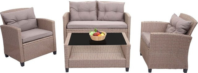 MCW XXL Poly-Rattan Garten-Garnitur F10 Lounge-Set in Grau-Braun mit Kissen und Tisch - Bild 1
