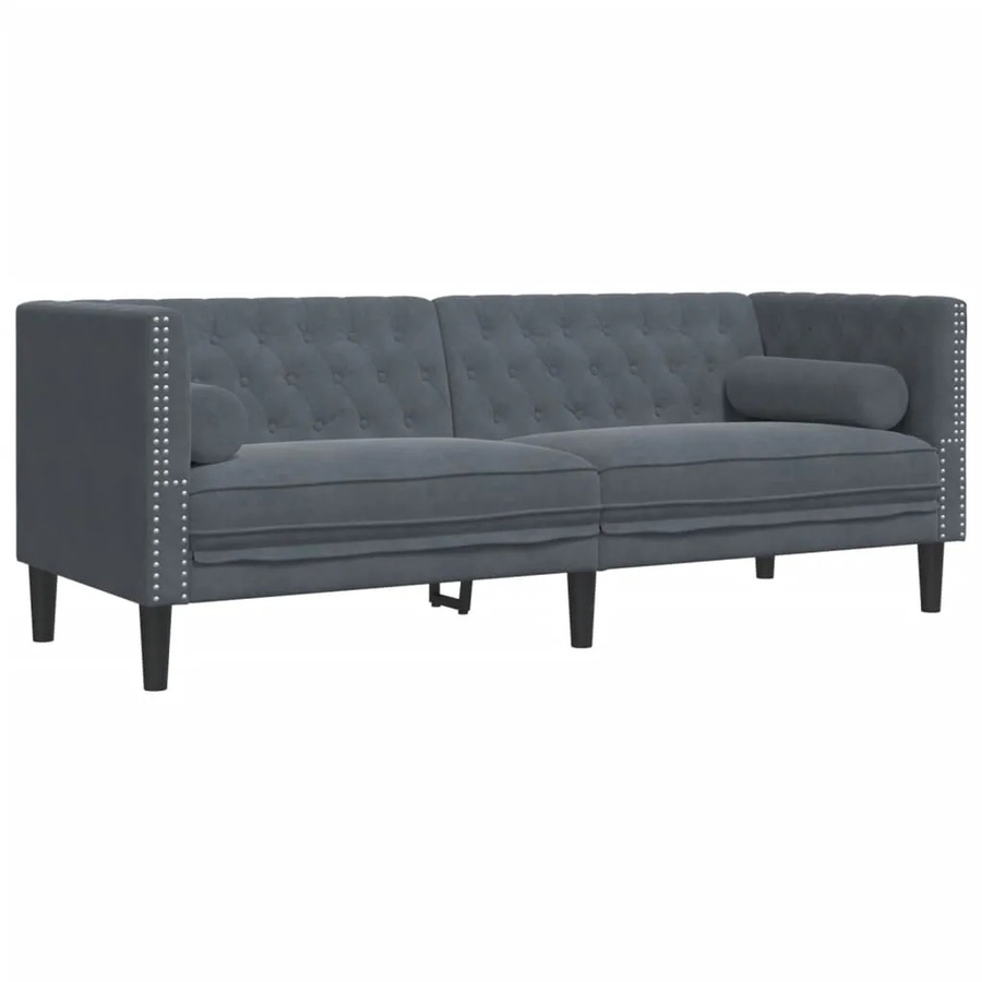 vidaXL Chesterfield-Sofa 3-Sitzer aus Samt in Dunkelgrau mit Nackenrollen und Massivholzrahmen - Bild 2