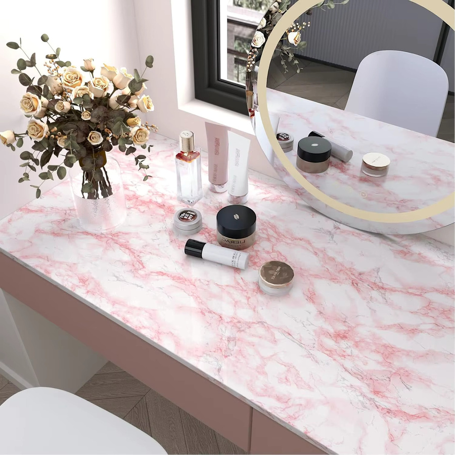 Luck Amy Selbstklebende Marmor-Tapete in Rosa und Grün, Wasserfeste PVC Kontaktfolie mit modernem Abstract-Design für Arbeitsplatten, Schreibtische und Möbel - Bild 2