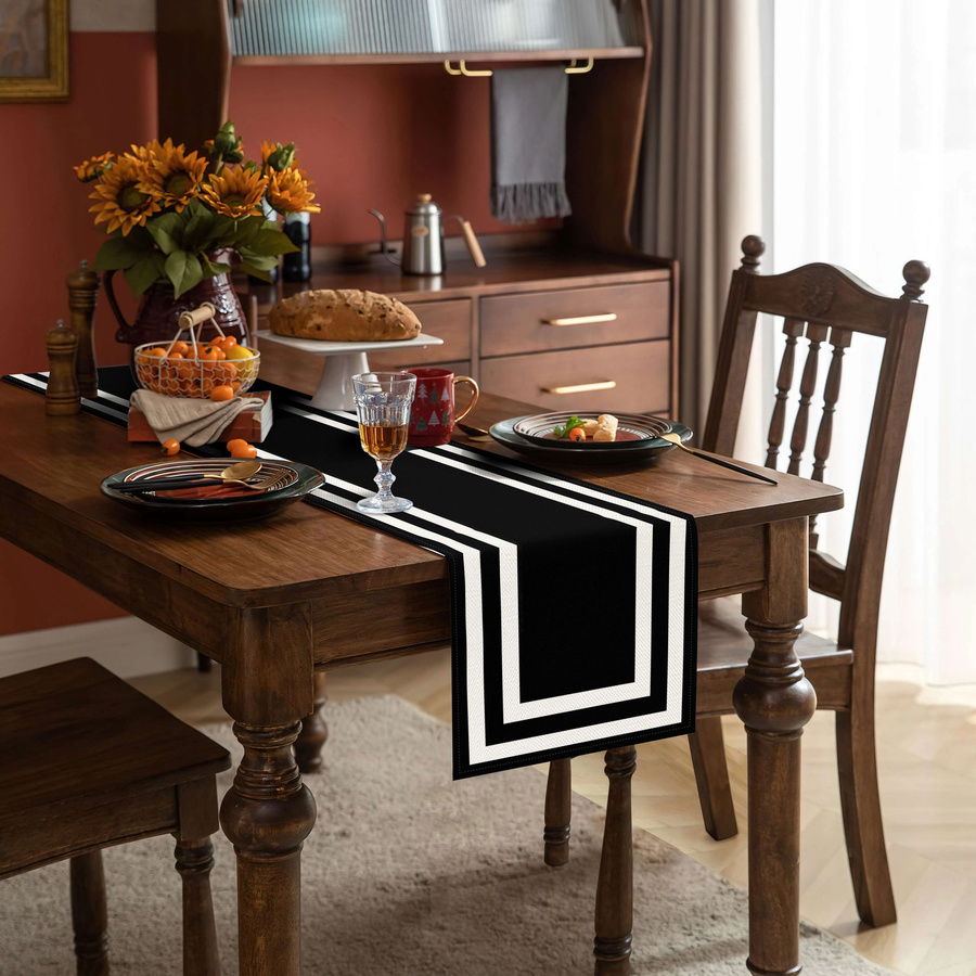 VIKAMA Tischläufer mit geometrischem Design in Schwarz-Weiß, Skandinavischer Stil, B/H: 90 x 33 cm, Maschinenwaschbar - Bild 3