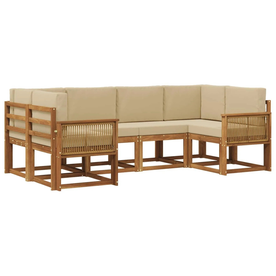vidaXL Outdoor-Sofagarnitur aus Massivholz Akazie in Natur und Beige, 6-teiliges L-Shape Gartenmöbel-Set mit Polstern - Bild 2