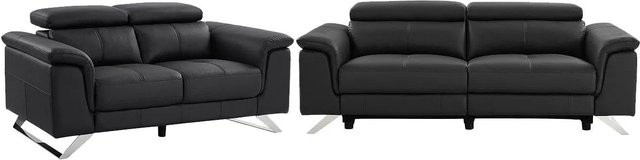 Vente-unique Couchgarnitur Breyt in Schwarz aus Kunstleder mit 3-Sitzer und 2-Sitzer, B/T/H: 220 x 170 x 108 cm - Bild 1