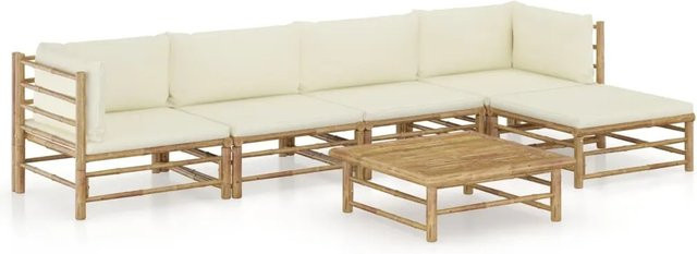 vidaXL 6-teiliges Garten-Lounge-Set aus Bambus mit cremeweißen Kissen - Bild 1