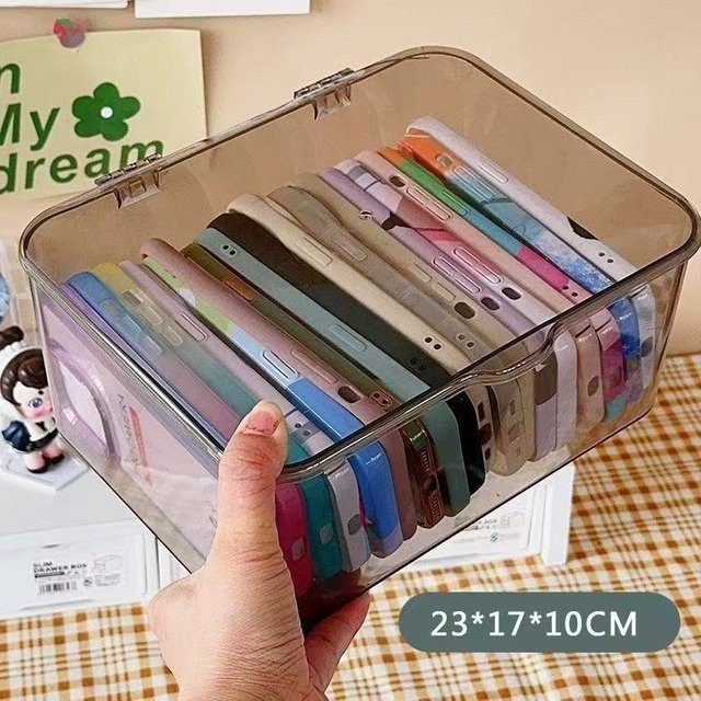 Staubdichte Kunststoff-Organizer-Box für Handyhüllen, Schmuck und Kosmetik, transparent und schwarz, B/T/H: 23,0 x 10,0 x 10,0 cm - Bild 1