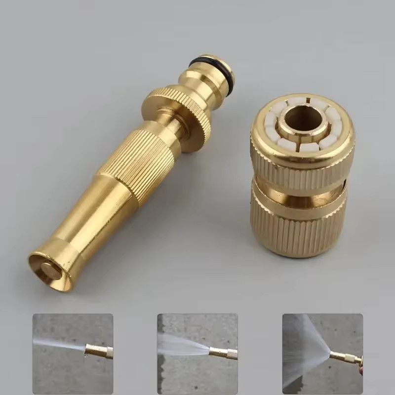Hochdruck-Wasserpistole mit verstellbarer Messingdüse in Gold für Autowäsche, Gartenbewässerung und Terrassenreinigung - Bild 2
