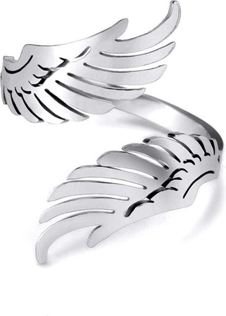 Flügelengel Offener Ring, Edelstahl, Silber, Damen Herren, Unisex - Bild 1