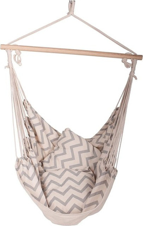 DELUKE Hängesessel MAINZ aus Hartholz mit 2 Kissen in Beige für Indoor und Outdoor