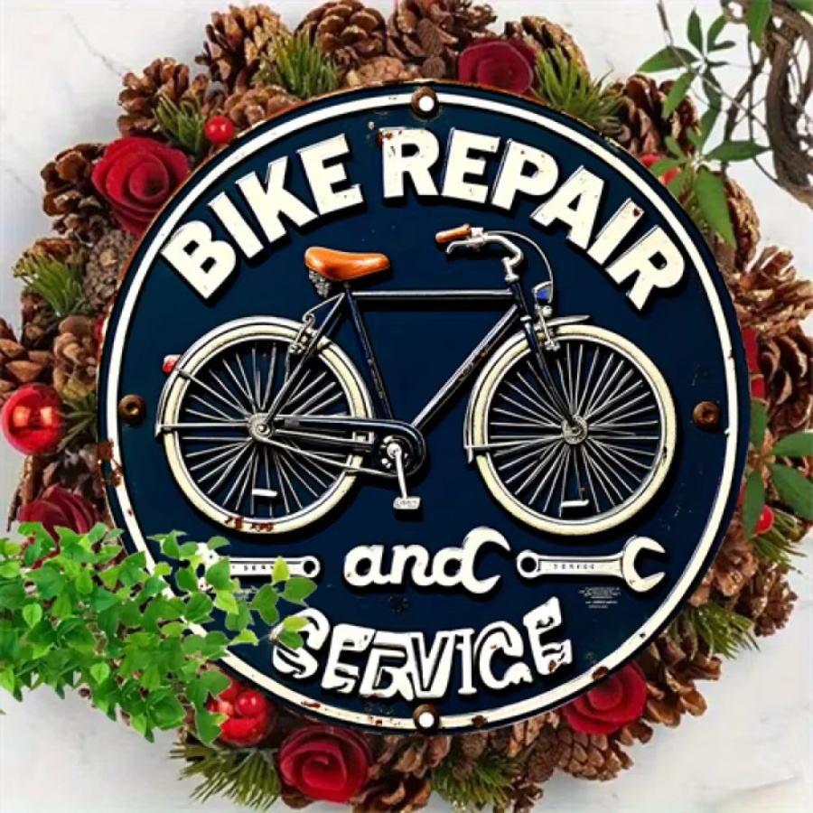 CIFbuy Vintage Fahrrad-Reparatur Metallschild aus Aluminium zur Garagendekoration, rund und wasserdicht - Bild 5