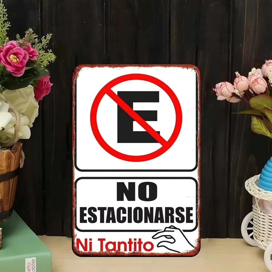 CIFBUY Spanisches Verbotsschild Kein Parken aus Metall in Weiß als dekoratives Wandschild für Garage, Bar und Wohnbereich - Bild 5