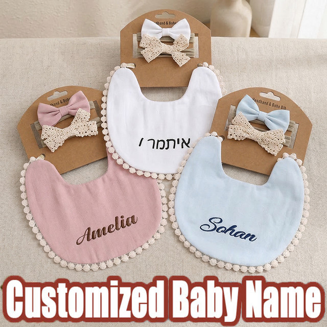 Personalisiertes NanBeiCat Babylätzchen aus Baumwolle, wasserdichtes Fütterungslätzchen für Säuglinge mit individuellem Namen - Bild 1