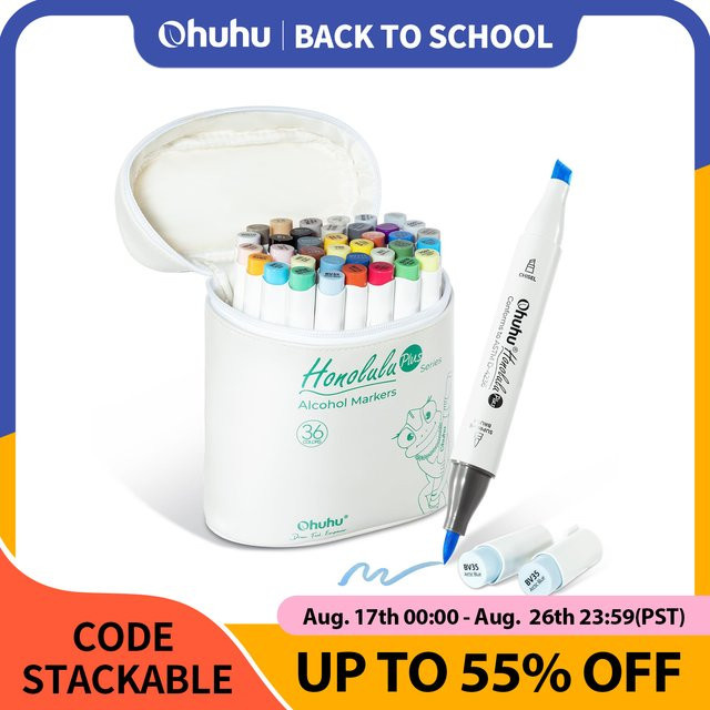 Ohuhu Honolulu Plus Marker Pen Set mit 36 Farben, nachfüllbare Alkohol-Kunstmarker mit Dual Tips für Illustrationen und Zeichnungen - Bild 1
