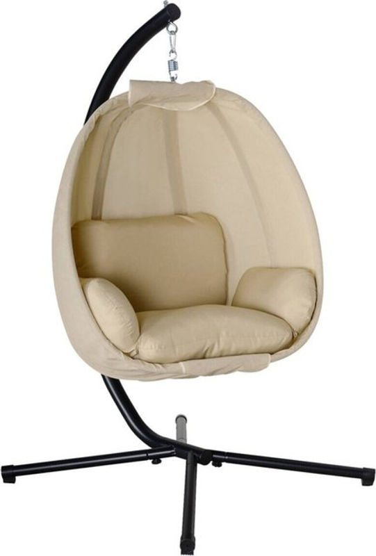Outsunny Eiförmiger Hängesessel mit Gestell für Outdoor und Indoor, Khaki, B/H/T: 95 x 170 x 125 cm - Bild 3
