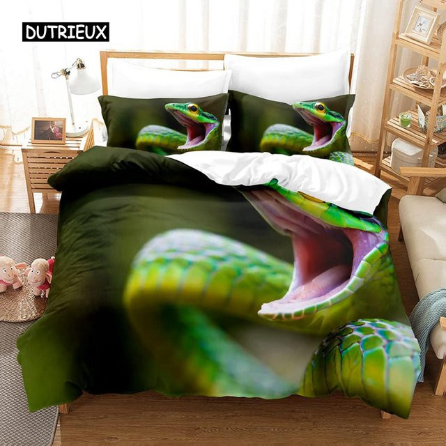 Wucifang Bags Bettwäsche-Set mit 3D-Schlangen-Digitaldruck in Grün, B/H: 135 x 200 cm - Bild 1