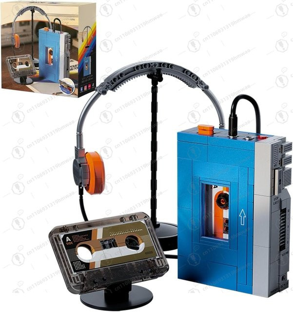 Retro-Kassettenspieler Bausatz in Blau mit austauschbaren Kassetten und Kopfhörern - Bild 1