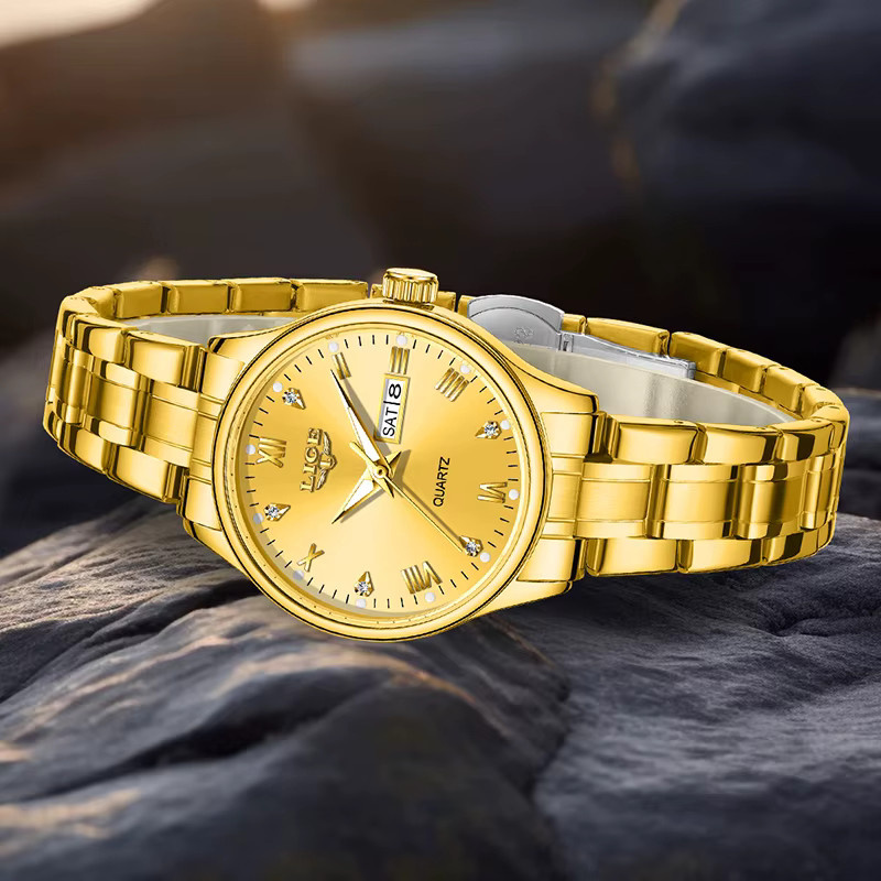 LIGE Armbanduhr, Quarz, Edelstahl, Gold, Bicolor, Damen, Datum, Wochentag - Bild 2