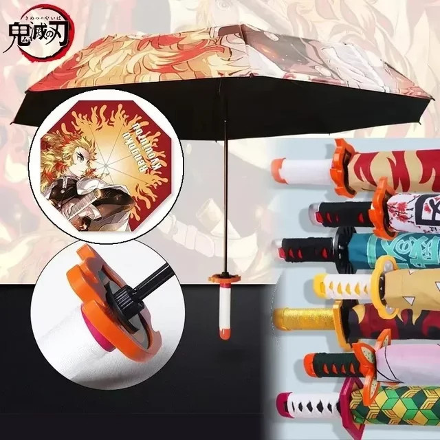 MINISO Regenschirm im Kimetsu Rengoku Katana Design, klappbarer Sonnenschirm, multicolour - Bild 1