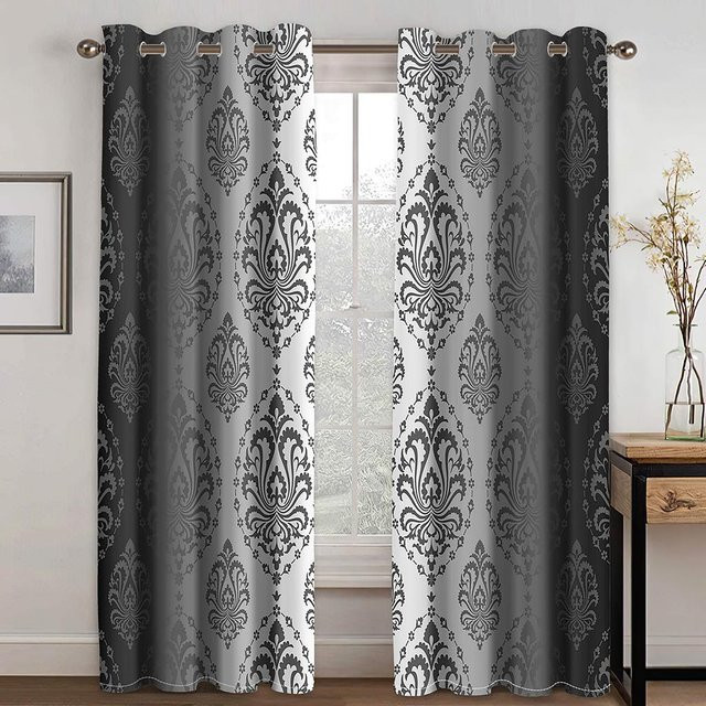 A Family Of Home Textiles Vorhang mit schwarzem 3D-Muster in Grau und Schwarz, 2er-Set mit Haken, Breite: 50 cm, Höhe: 130 cm - Bild 1