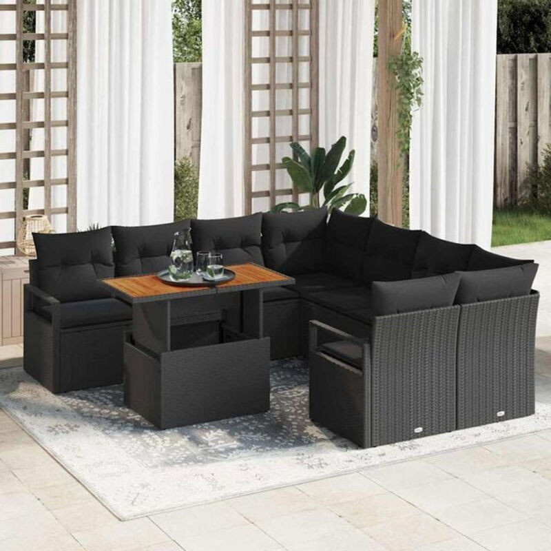 Vidaxl Garten-Sofa-Set aus Poly-Rattan mit Speicherfunktion, 9-teilig, Schwarz - Bild 1
