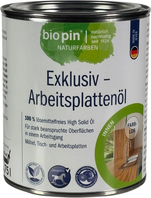 Biopin Exklusiv Arbeitsplattenöl High Solid, transparent, satin-glänzend, 0,75 l - Bild 1