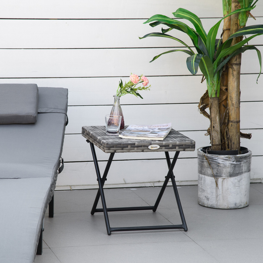 Outsunny Gartentisch aus Polyrattan in Grau mit Metallgestell, klappbarer Couchtisch für Garten und Terrasse, B/T/H: 40 x 40 x 40 cm, Aosom - Bild 2