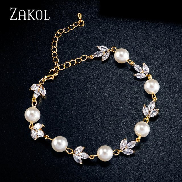 ZAKOL Armband, Perle, Zirkonia, Messing, Gold, Damen - Bild 1