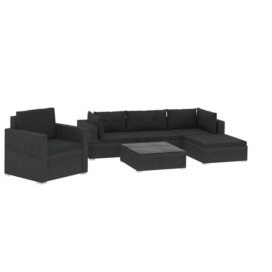 vidaXL 6-tlg Garten-Lounge-Set Modell 65 aus Poly Rattan und Metall in Schwarz mit Kissen und Ottoman - Bild 2