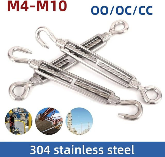 Spannschloss Set mit Haken und Öse in Silber für M4 M5 M6 M8 Drahtseile und Ketten - Bild 1