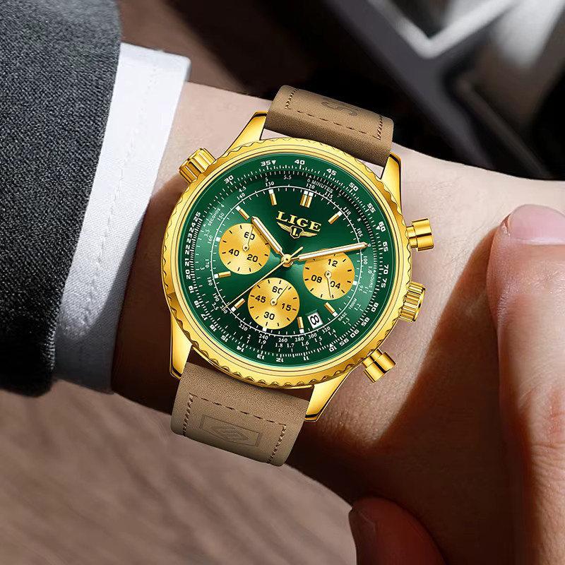 LIGE Armbanduhr Chronograph, Quarz, Leder, Herren - Bild 5