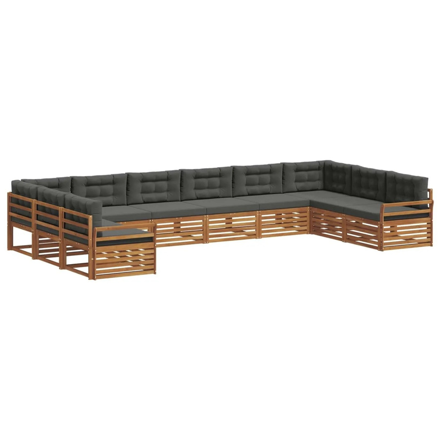 vidaXL Sofagarnitur aus Massivholz Akazie in Natur und Anthrazit, 10-teiliges Set mit Polstern und Kissen im modernen Latten-Design - Bild 2