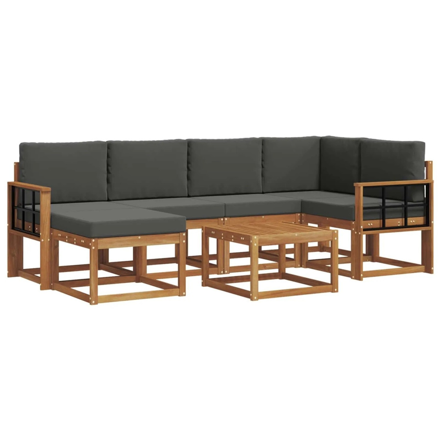 vidaXL Outdoor-Sofagarnitur aus Akazienholz in L-Form mit Kissen und Couchtisch, 7-teiliges Set, Braun und Anthrazit - Bild 2