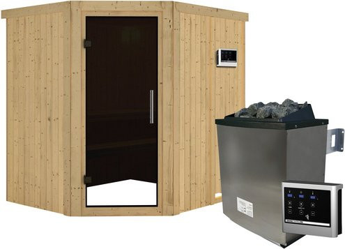 Karibu Sauna Maardu aus Fichtenholz mit 9 kW Saunaofen und externer Steuerung für 3 Personen, beige, B/T/H: 170 x 198 x 196 cm - Bild 1