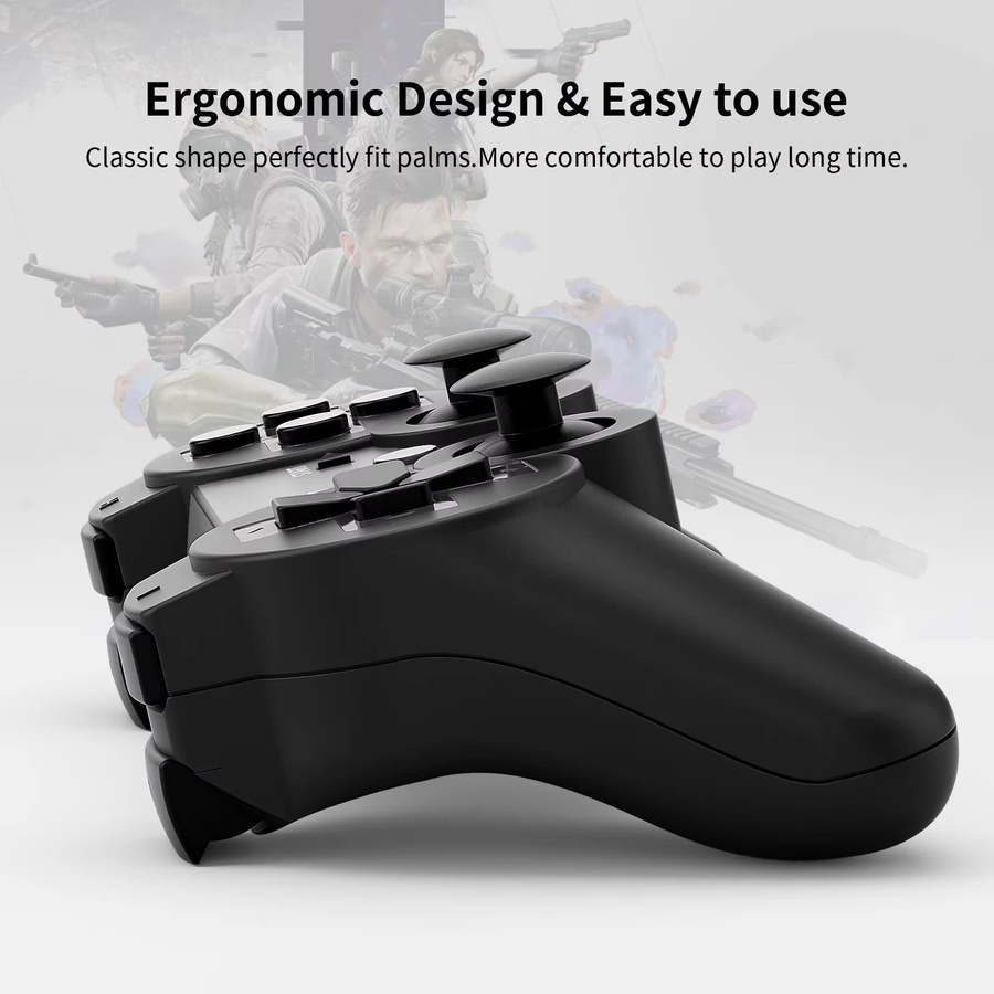 Bonacell Controller für Playstation 3, PC, Android und Smart TVs mit 6-Achsen Dual-Vibration und 360 Grad Joystick in Schwarz und Blau - Bild 2