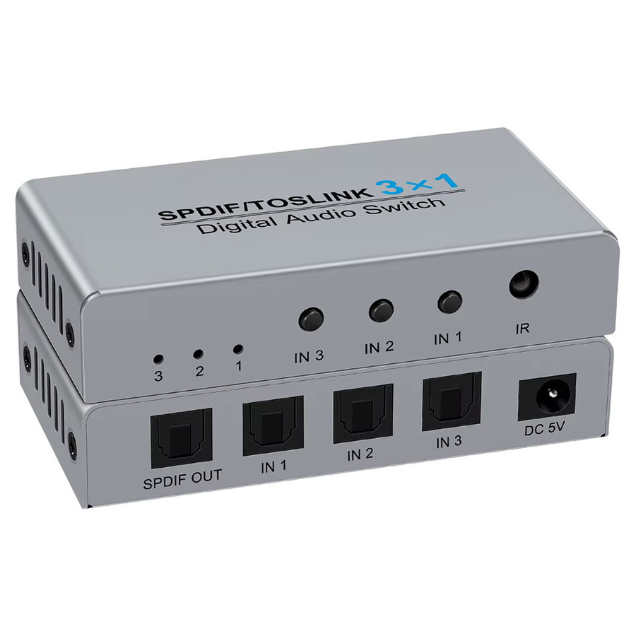 Wiistar Glasfaser Digital Audio Splitter mit 3 Eingängen und 13-Wege Infrarot-Steuerung in Silber, unterstützt DTS und AC3 - Bild 2