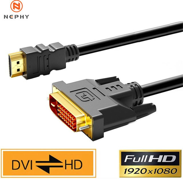 Nephy DVI auf HDTV Adapter Kabel, vergoldet, Schwarz, DVI 24+1 Stecker auf Stecker für Laptop, Computer und Projektor - Bild 1